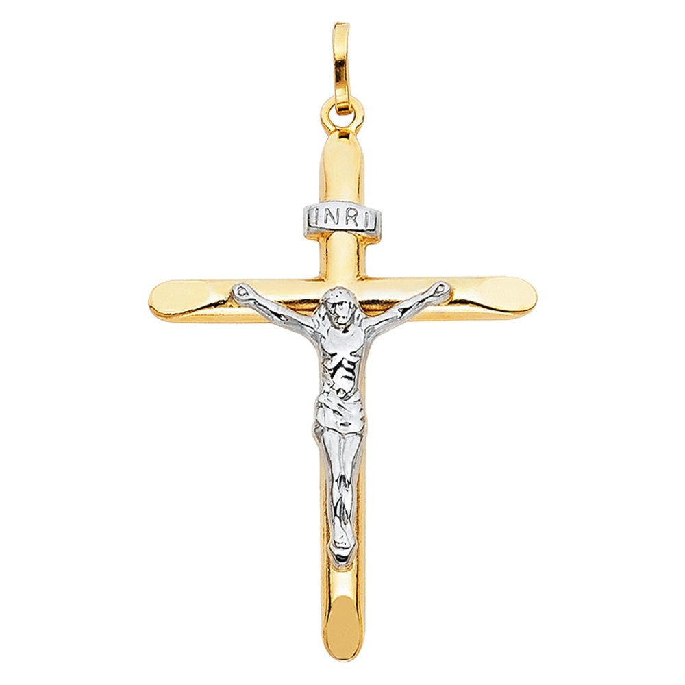 14K Two Tone Crucifix Cross Religious Pendant